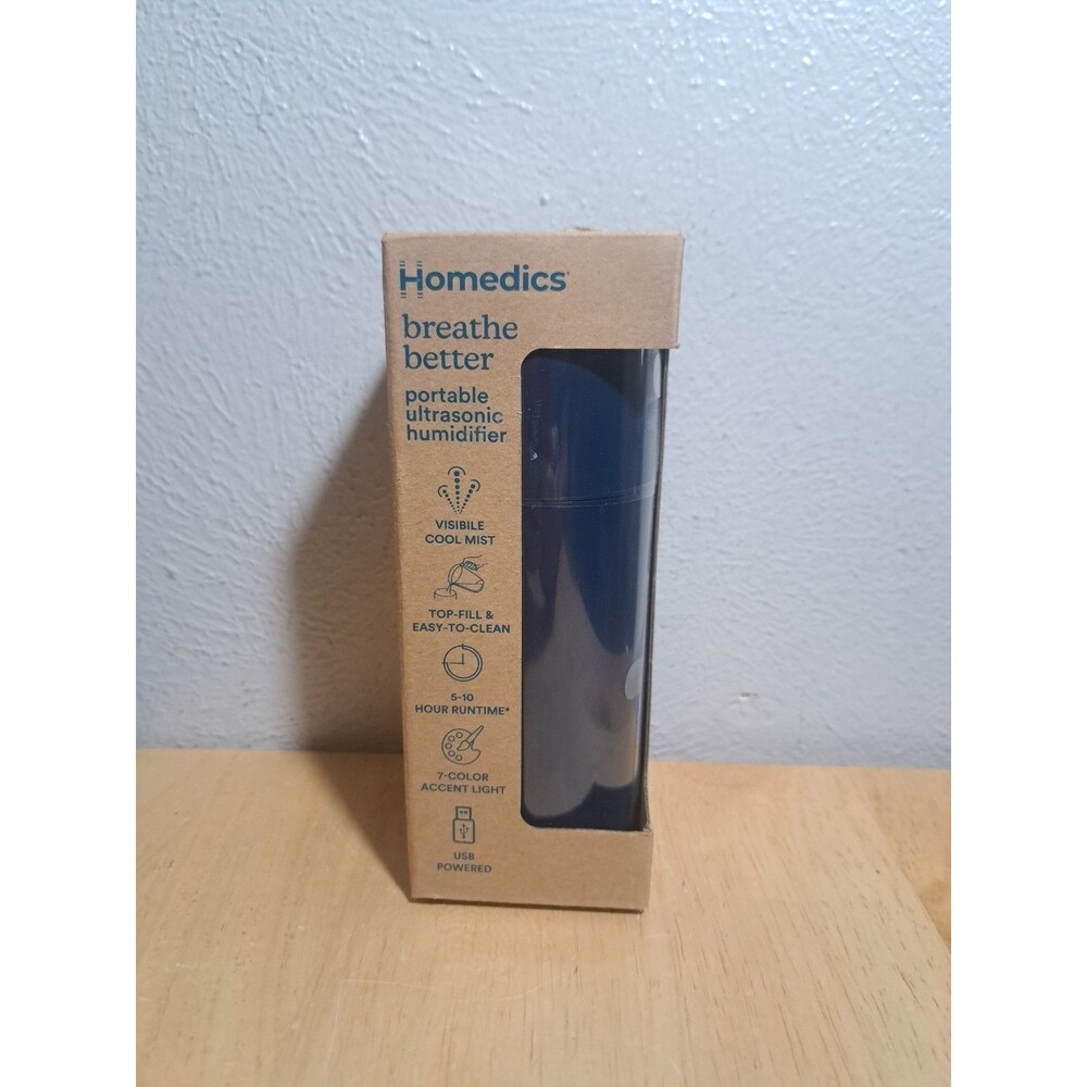 NEW Homedics Breathe Better Portable Ultrasonic Humidifier Air USB Charge Navy